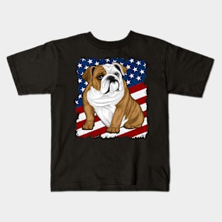 Bull Dog American Flag Kids T-Shirt